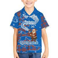 Scotland Christmas Hawaiian Shirt with Santa Playing Bagpipes and Blue Red Tartan Music Notes - Wonder Print Shop