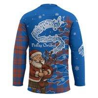 Scotland Christmas Hockey Jersey with Santa Playing Bagpipes and Blue Red Tartan Music Notes - Wonder Print Shop