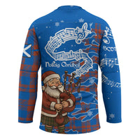 Scotland Christmas Hockey Jersey with Santa Playing Bagpipes and Blue Red Tartan Music Notes - Wonder Print Shop