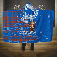 Scotland Christmas Hooded Blanket with Santa Playing Bagpipes and Blue Red Tartan Music Notes - Wonder Print Shop