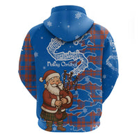 Scotland Christmas Hoodie with Santa Playing Bagpipes and Blue Red Tartan Music Notes - Wonder Print Shop