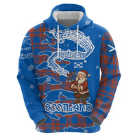 Scotland Christmas Hoodie with Santa Playing Bagpipes and Blue Red Tartan Music Notes - Wonder Print Shop