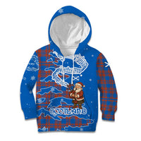 Scotland Christmas Kid Hoodie with Santa Playing Bagpipes and Blue Red Tartan Music Notes - Wonder Print Shop
