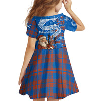 Scotland Christmas Kid Short Sleeve Dress with Santa Playing Bagpipes and Blue Red Tartan Music Notes - Wonder Print Shop