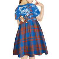 Scotland Christmas Kid Short Sleeve Dress with Santa Playing Bagpipes and Blue Red Tartan Music Notes - Wonder Print Shop