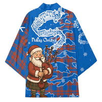 Scotland Christmas Kimono with Santa Playing Bagpipes and Blue Red Tartan Music Notes - Wonder Print Shop