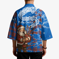 Scotland Christmas Kimono with Santa Playing Bagpipes and Blue Red Tartan Music Notes - Wonder Print Shop