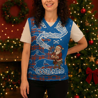 Scotland Christmas Knitted V-Neck Vest with Santa Playing Bagpipes and Blue Red Tartan Music Notes - Wonder Print Shop