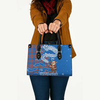 Scotland Christmas Leather Bag with Santa Playing Bagpipes and Blue Red Tartan Music Notes - Wonder Print Shop