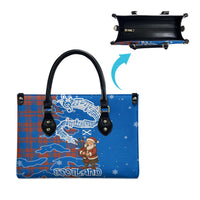 Scotland Christmas Leather Bag with Santa Playing Bagpipes and Blue Red Tartan Music Notes - Wonder Print Shop