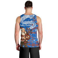 Scotland Christmas Men Tank Top with Santa Playing Bagpipes and Blue Red Tartan Music Notes - Wonder Print Shop