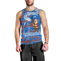Scotland Christmas Men Tank Top with Santa Playing Bagpipes and Blue Red Tartan Music Notes - Wonder Print Shop