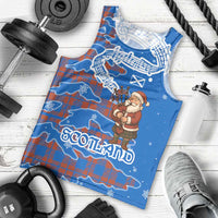 Scotland Christmas Men Tank Top with Santa Playing Bagpipes and Blue Red Tartan Music Notes - Wonder Print Shop