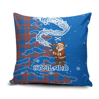 Scotland Christmas Pillow Cover with Santa Playing Bagpipes and Blue Red Tartan Music Notes - Wonder Print Shop