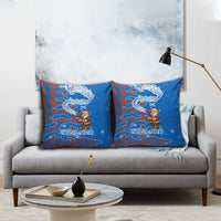 Scotland Christmas Pillow Cover with Santa Playing Bagpipes and Blue Red Tartan Music Notes - Wonder Print Shop