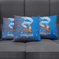 Scotland Christmas Pillow Cover with Santa Playing Bagpipes and Blue Red Tartan Music Notes - Wonder Print Shop