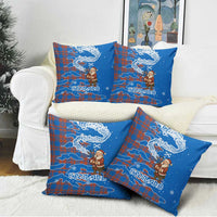 Scotland Christmas Pillow Cover with Santa Playing Bagpipes and Blue Red Tartan Music Notes - Wonder Print Shop