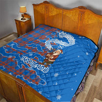 Scotland Christmas Quilt with Santa Playing Bagpipes and Blue Red Tartan Music Notes - Wonder Print Shop