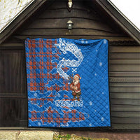 Scotland Christmas Quilt with Santa Playing Bagpipes and Blue Red Tartan Music Notes - Wonder Print Shop