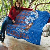 Scotland Christmas Quilt with Santa Playing Bagpipes and Blue Red Tartan Music Notes - Wonder Print Shop