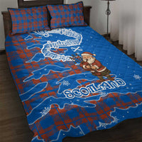 Scotland Christmas Quilt Bed Set with Santa Playing Bagpipes and Blue Red Tartan Music Notes - Wonder Print Shop