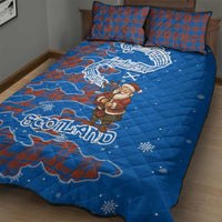 Scotland Christmas Quilt Bed Set with Santa Playing Bagpipes and Blue Red Tartan Music Notes - Wonder Print Shop