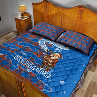 Scotland Christmas Quilt Bed Set with Santa Playing Bagpipes and Blue Red Tartan Music Notes - Wonder Print Shop