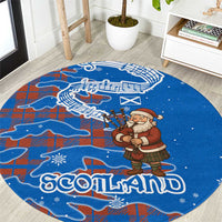 Scotland Christmas Round Carpet with Santa Playing Bagpipes and Blue Red Tartan Music Notes - Wonder Print Shop