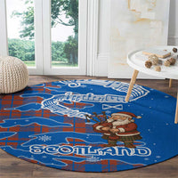 Scotland Christmas Round Carpet with Santa Playing Bagpipes and Blue Red Tartan Music Notes - Wonder Print Shop