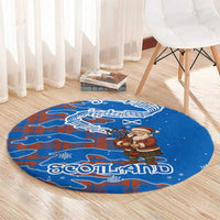 Scotland Christmas Round Carpet with Santa Playing Bagpipes and Blue Red Tartan Music Notes - Wonder Print Shop