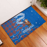 Scotland Christmas Rubber Doormat with Santa Playing Bagpipes and Blue Red Tartan Music Notes - Wonder Print Shop