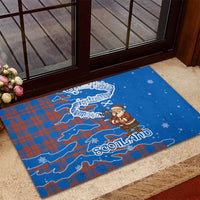Scotland Christmas Rubber Doormat with Santa Playing Bagpipes and Blue Red Tartan Music Notes - Wonder Print Shop