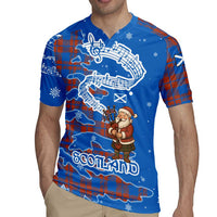 Scotland Christmas Rugby Jersey with Santa Playing Bagpipes and Blue Red Tartan Music Notes - Wonder Print Shop