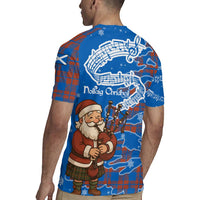 Scotland Christmas Rugby Jersey with Santa Playing Bagpipes and Blue Red Tartan Music Notes - Wonder Print Shop