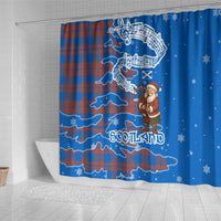 Scotland Christmas Shower Curtain with Santa Playing Bagpipes and Blue Red Tartan Music Notes - Wonder Print Shop