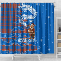 Scotland Christmas Shower Curtain with Santa Playing Bagpipes and Blue Red Tartan Music Notes - Wonder Print Shop