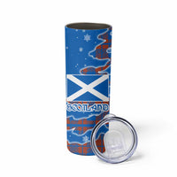 Scotland Christmas Skinny Tumbler with Santa Playing Bagpipes and Blue Red Tartan Music Notes - Wonder Print Shop