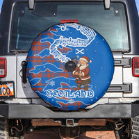 Scotland Christmas Spare Tire Cover with Santa Playing Bagpipes and Blue Red Tartan Music Notes - Wonder Print Shop