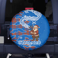 Scotland Christmas Spare Tire Cover with Santa Playing Bagpipes and Blue Red Tartan Music Notes - Wonder Print Shop