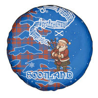 Scotland Christmas Spare Tire Cover with Santa Playing Bagpipes and Blue Red Tartan Music Notes - Wonder Print Shop