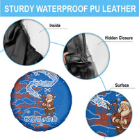 Scotland Christmas Spare Tire Cover with Santa Playing Bagpipes and Blue Red Tartan Music Notes - Wonder Print Shop