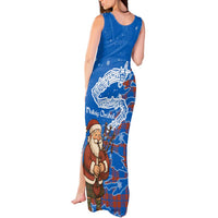 Scotland Christmas Tank Maxi Dress with Santa Playing Bagpipes and Blue Red Tartan Music Notes - Wonder Print Shop