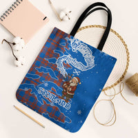 Scotland Christmas Tote Bag with Santa Playing Bagpipes and Blue Red Tartan Music Notes - Wonder Print Shop
