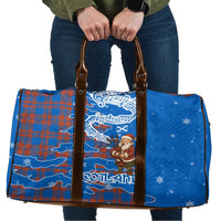 Scotland Christmas Travel Bag with Santa Playing Bagpipes and Blue Red Tartan Music Notes - Wonder Print Shop