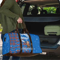 Scotland Christmas Travel Bag with Santa Playing Bagpipes and Blue Red Tartan Music Notes - Wonder Print Shop