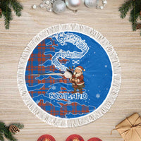Scotland Christmas Tree Skirt with Santa Playing Bagpipes and Blue Red Tartan Music Notes - Wonder Print Shop