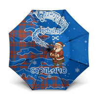 Scotland Christmas Umbrella with Santa Playing Bagpipes and Blue Red Tartan Music Notes - Wonder Print Shop
