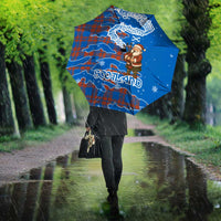 Scotland Christmas Umbrella with Santa Playing Bagpipes and Blue Red Tartan Music Notes - Wonder Print Shop