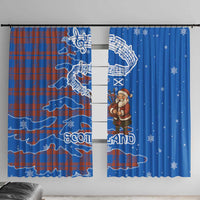 Scotland Christmas Window Curtain with Santa Playing Bagpipes and Blue Red Tartan Music Notes - Wonder Print Shop
