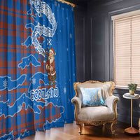 Scotland Christmas Window Curtain with Santa Playing Bagpipes and Blue Red Tartan Music Notes - Wonder Print Shop